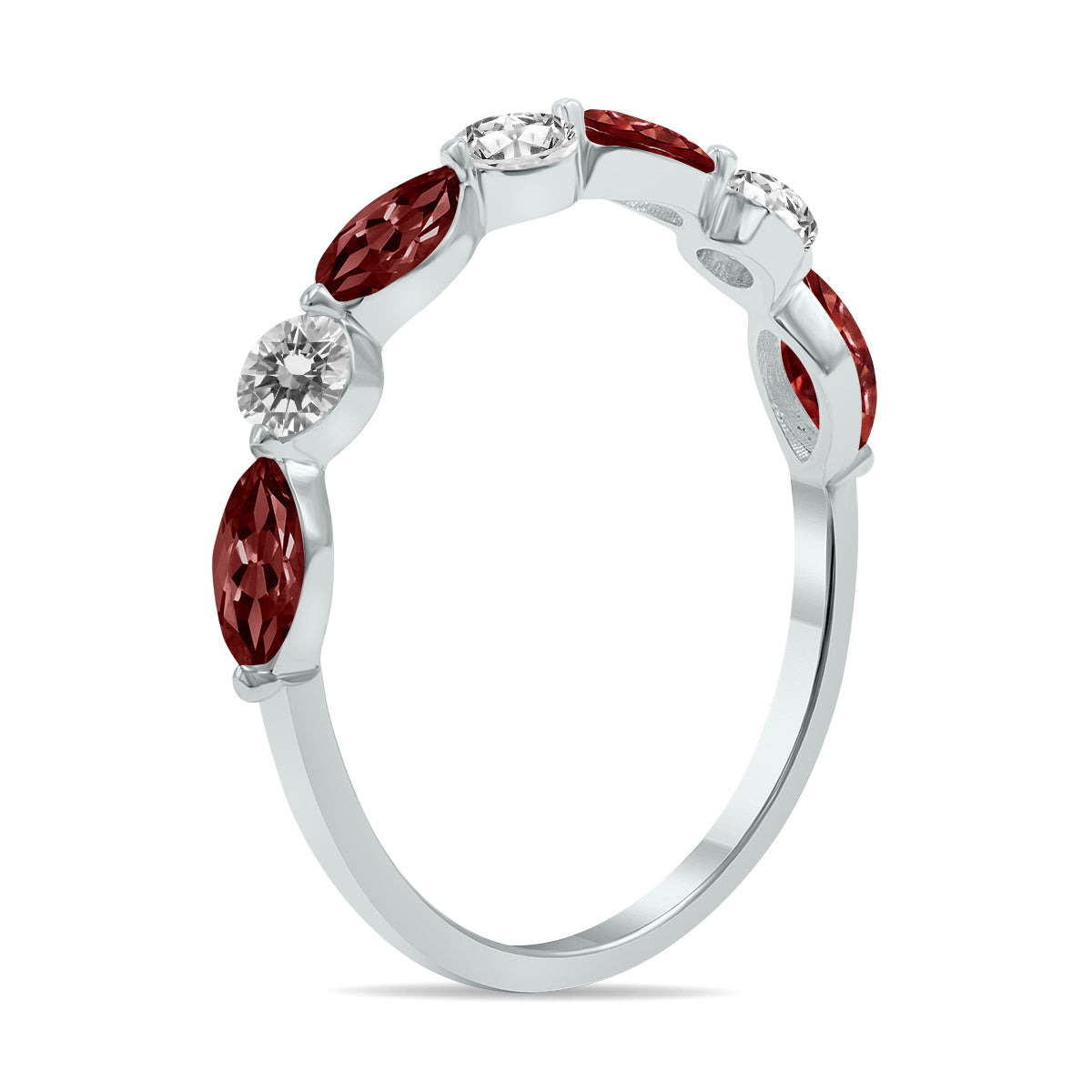 10K White Gold Marquise Garnet and Diamond Wedding Band W459795