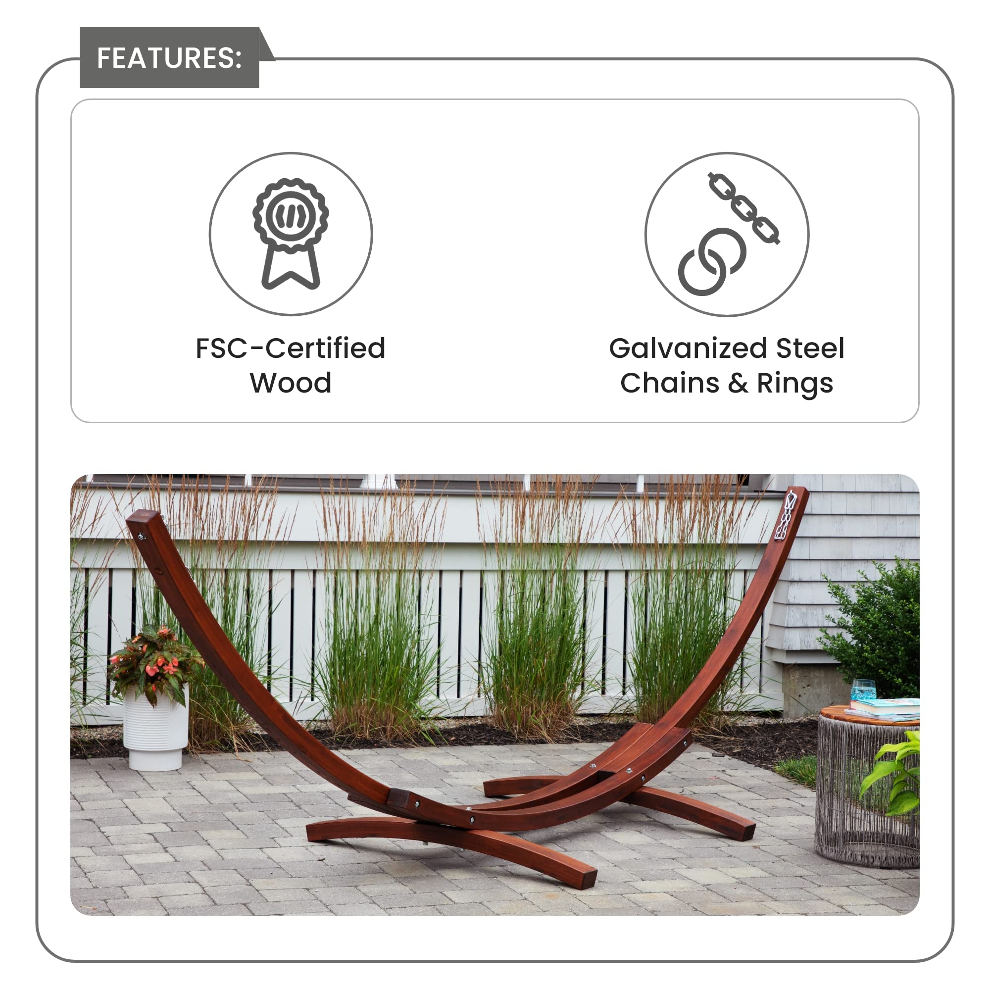 Hammock Stand Only 13.5 ft Heavy-Duty Wood Double Hammock Stand for 2 Persons, 500 Lbs. Weight Capacity K94148