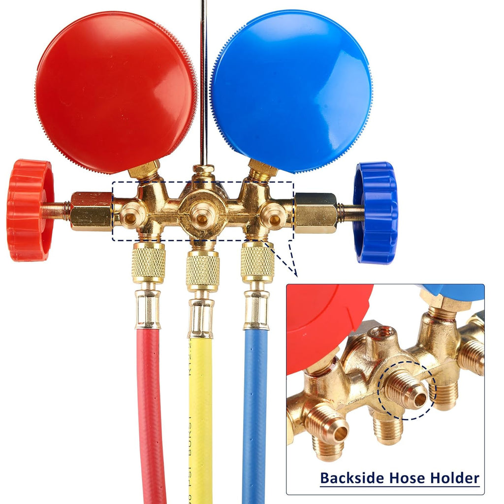 AC Diagnostic Manifold Freon Gauge Set with Couplers, Adapter for R134A R12 R22 R502 R493045