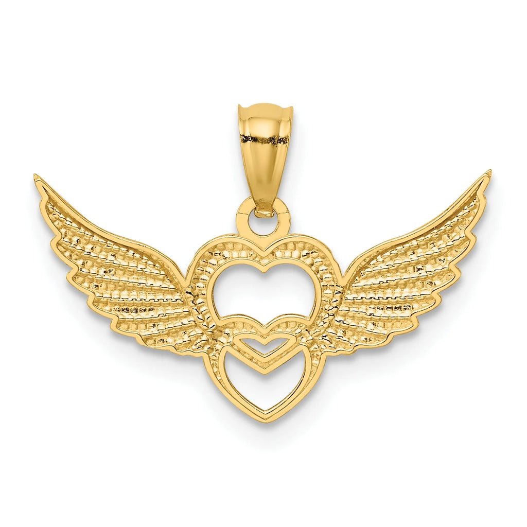 14K Two-Tone Gold Rhodium Plating Heart With Wings Pendant on 16 Inch 14K Gold Rope Chain Necklace A28751