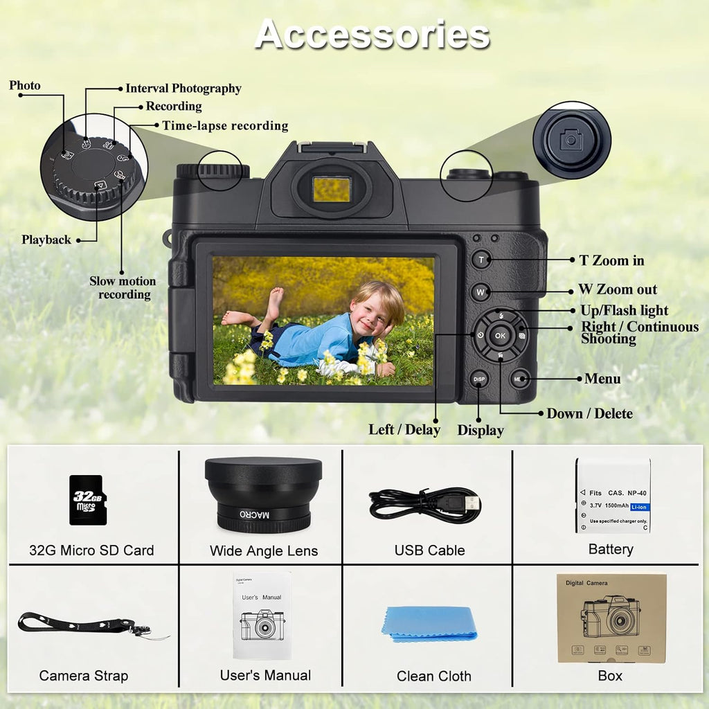 4K 48MP Full HD WiFi Digital Camera with Flip Screen E177
