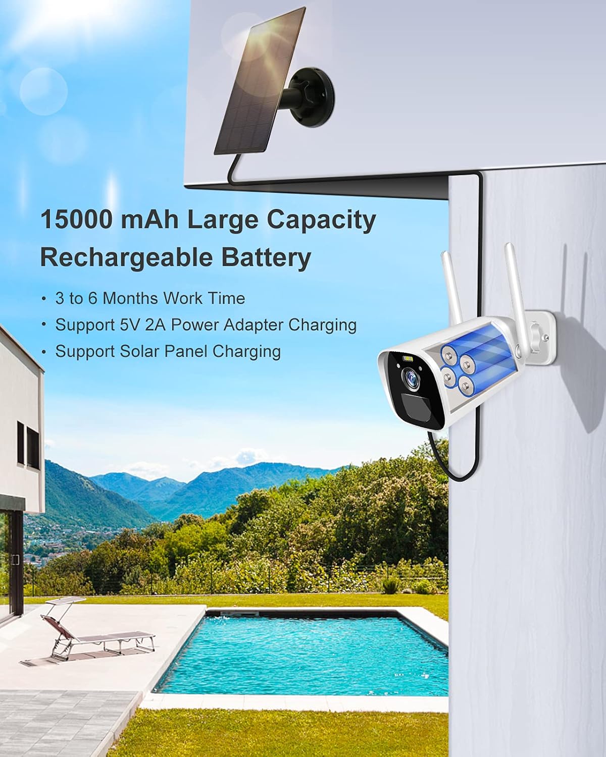 3MP Solar Powered Outdoor Security Camera with Rechargeable Battery I332200