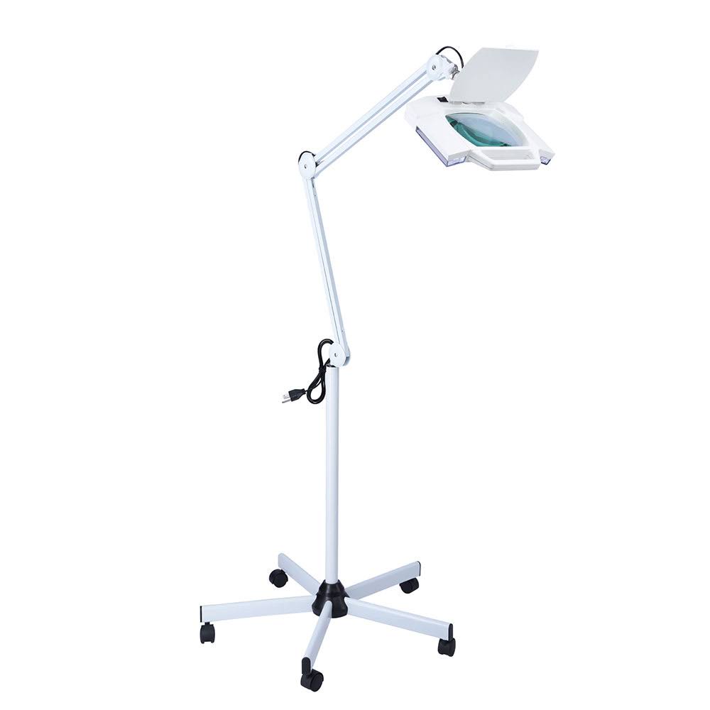 5X Magnification Rolling Floor Stand Magnifying Magnifier LED Lamp Square Salon Equipment T45805