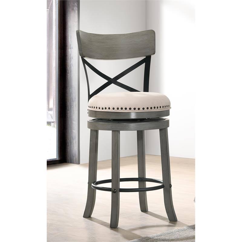 Light Gray Wood Swivel Barstool (Set of 2) M448