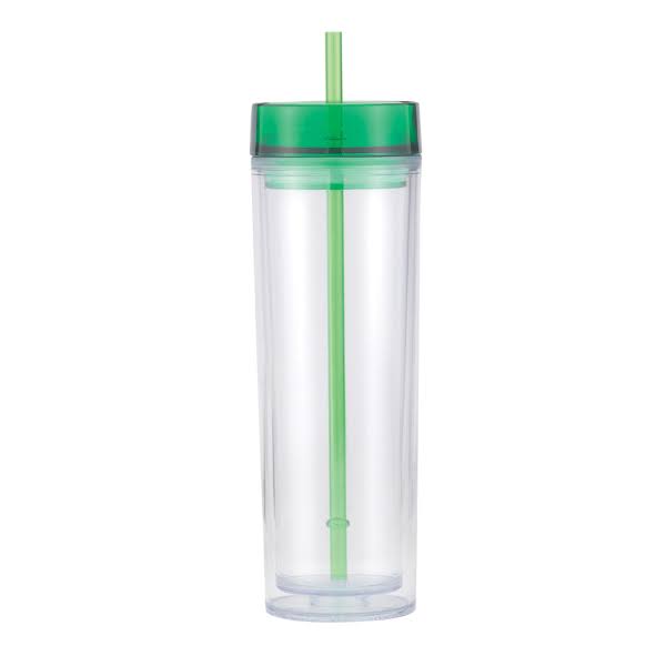 16 oz Double Wall Plastic Tumbler with Straw and Lid K94313