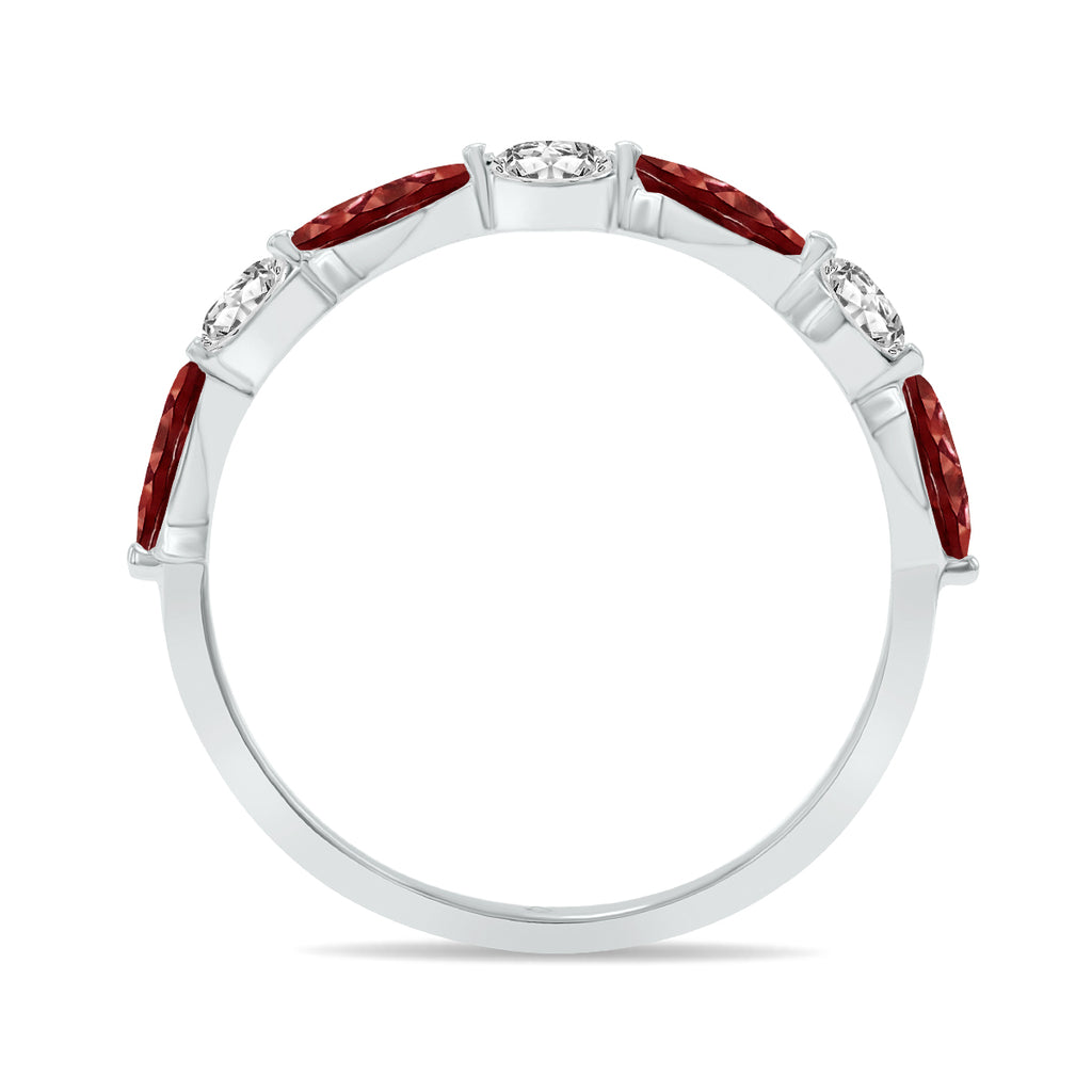 10K White Gold Marquise Garnet and Diamond Wedding Band W459795