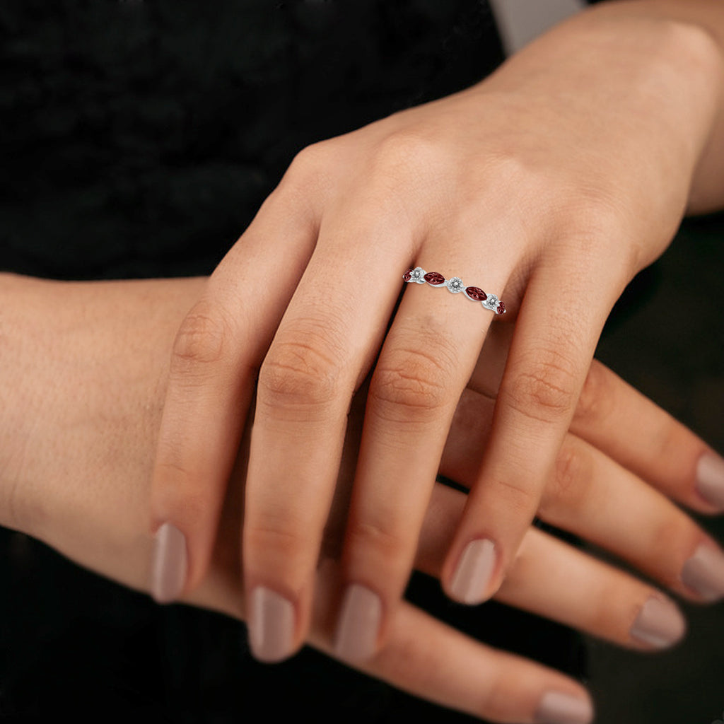 10K White Gold Marquise Garnet and Diamond Wedding Band W459795