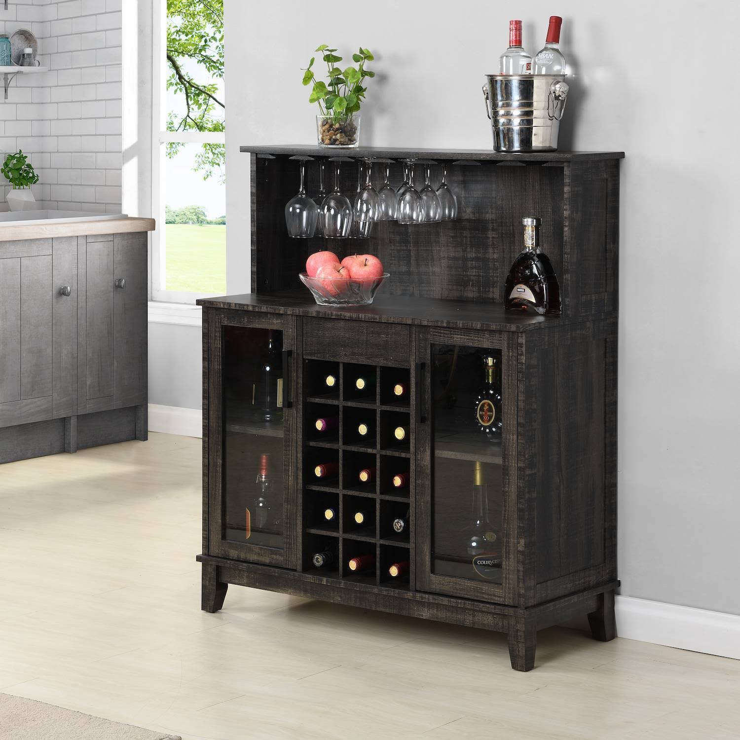 Charcoal Wine Bar Cabinet with Glass Doors M35619