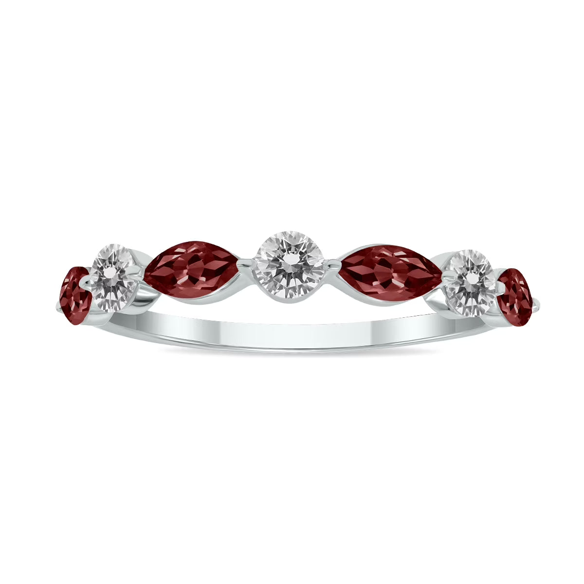 10K White Gold Marquise Garnet and Diamond Wedding Band W459795