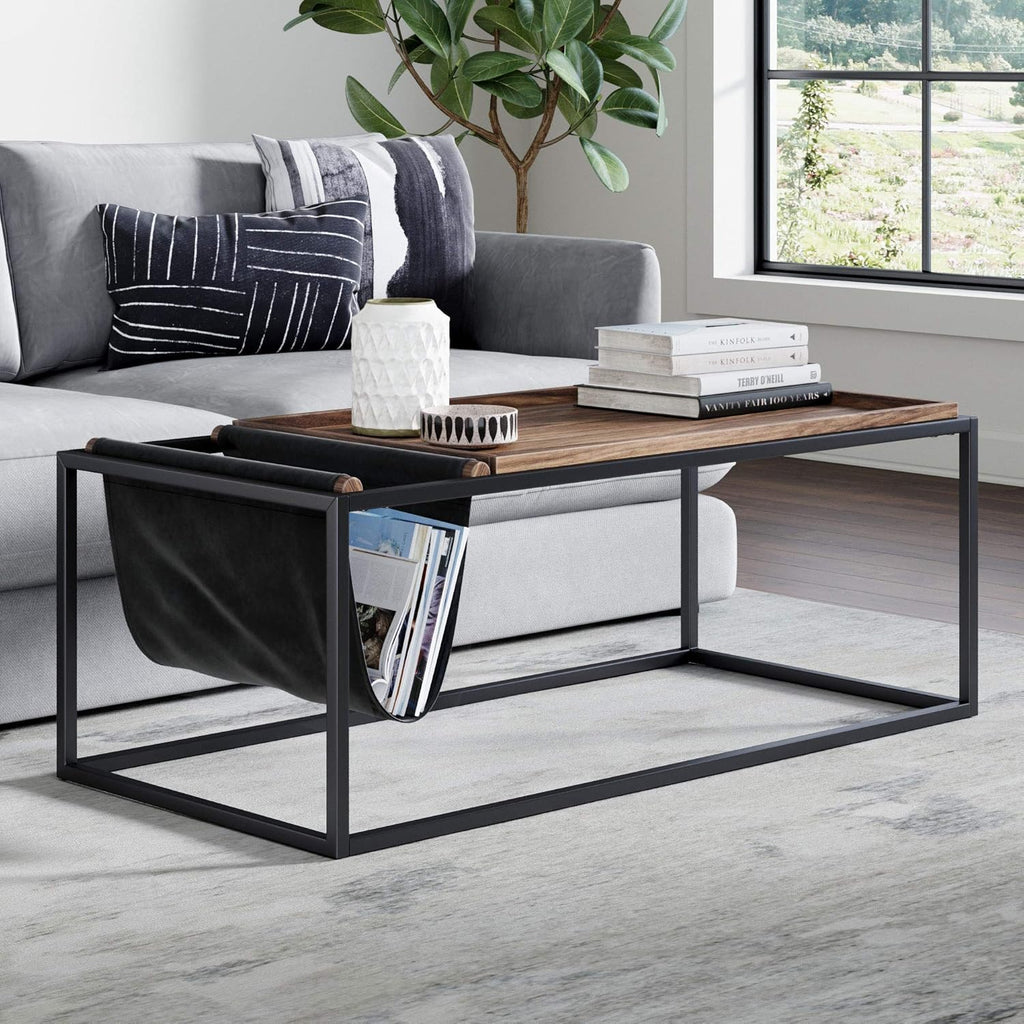 Walnut Acacia Veneer and Metal Rectangle Coffee Table E57688