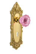 Victorian Crystal Pink Glass Door Knob in Unlaquered Brass K673214