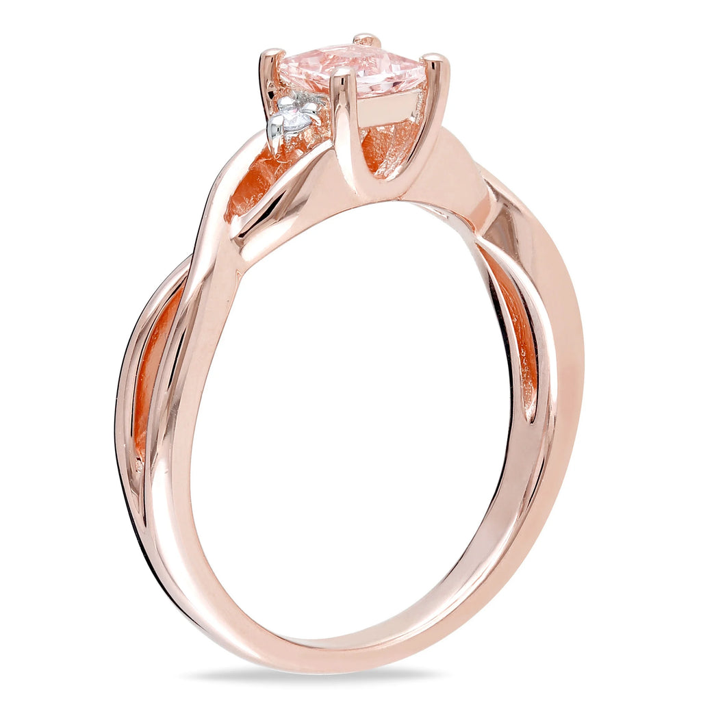 Rose Gold Sterling Silver Morganite and Diamond Accent Ring B9005