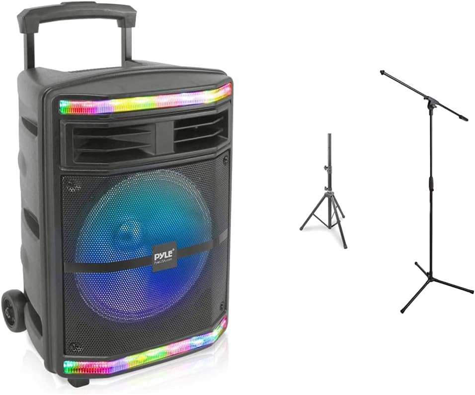 Portable Bluetooth PA Speaker System with Rechargeable Battery and Rolling Wheels T7962