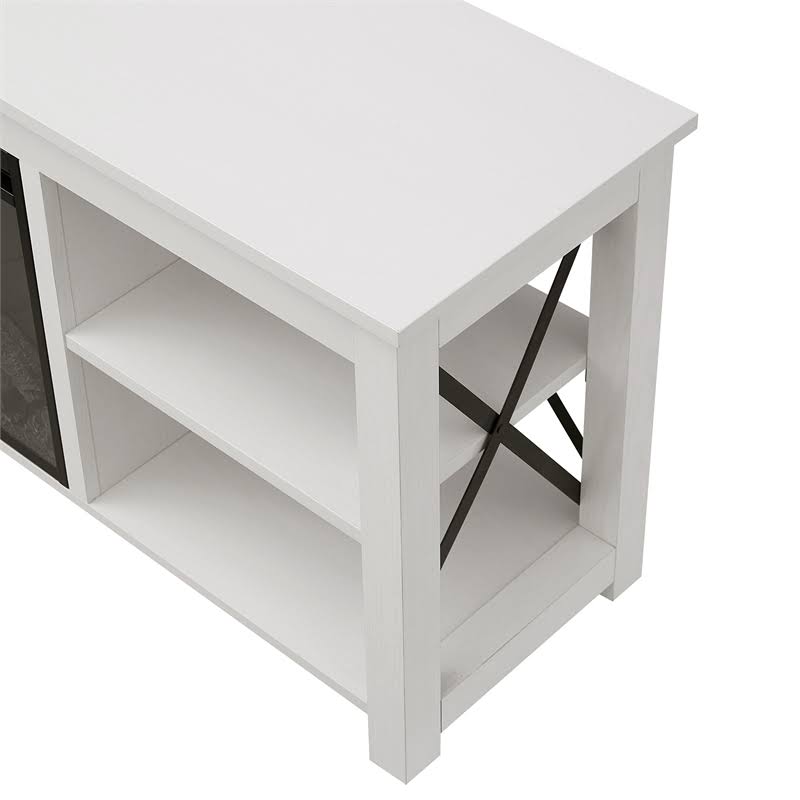 White TV Stand with Log Fireplace Insert L711375