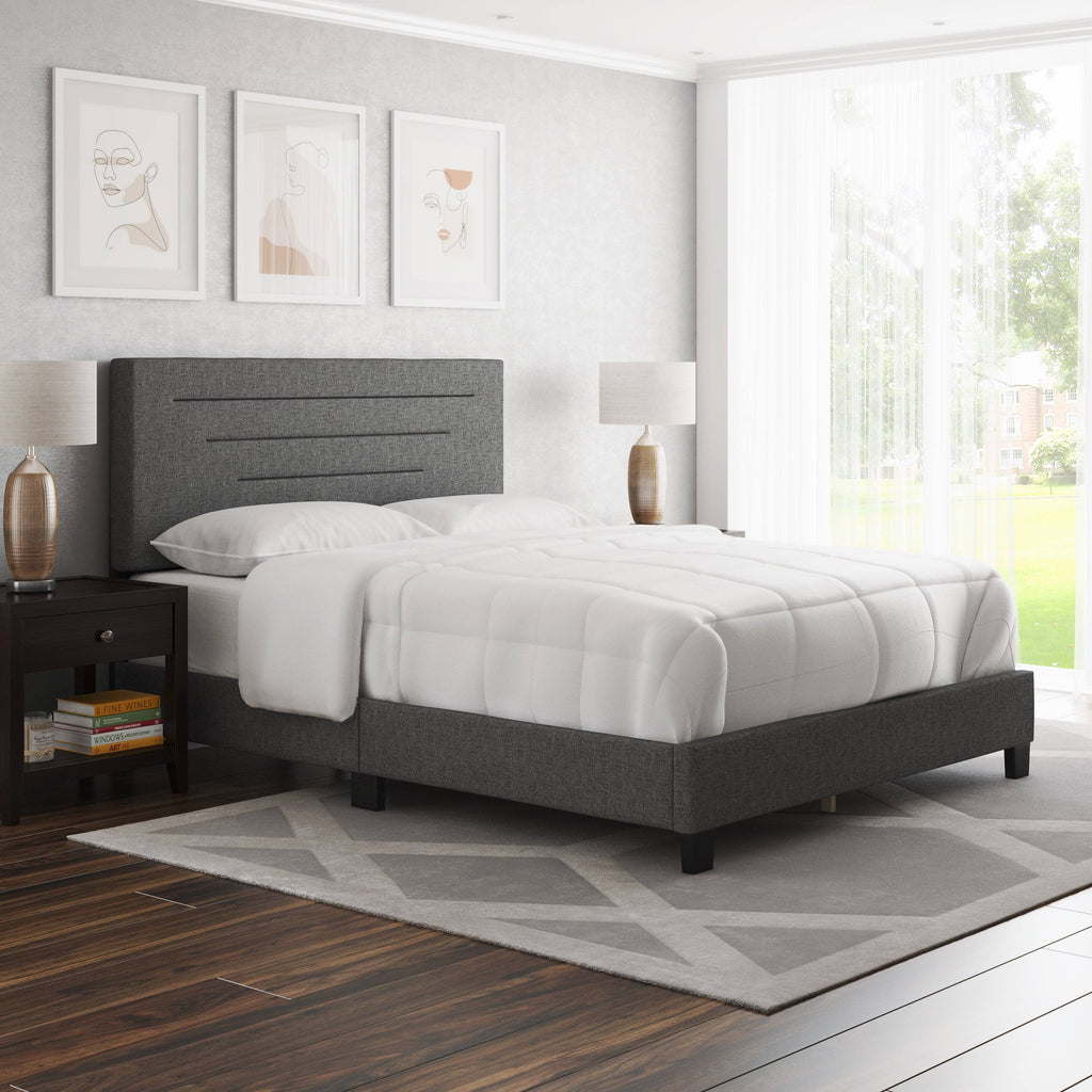 Charcoal Full Linen Bed Frame S3108