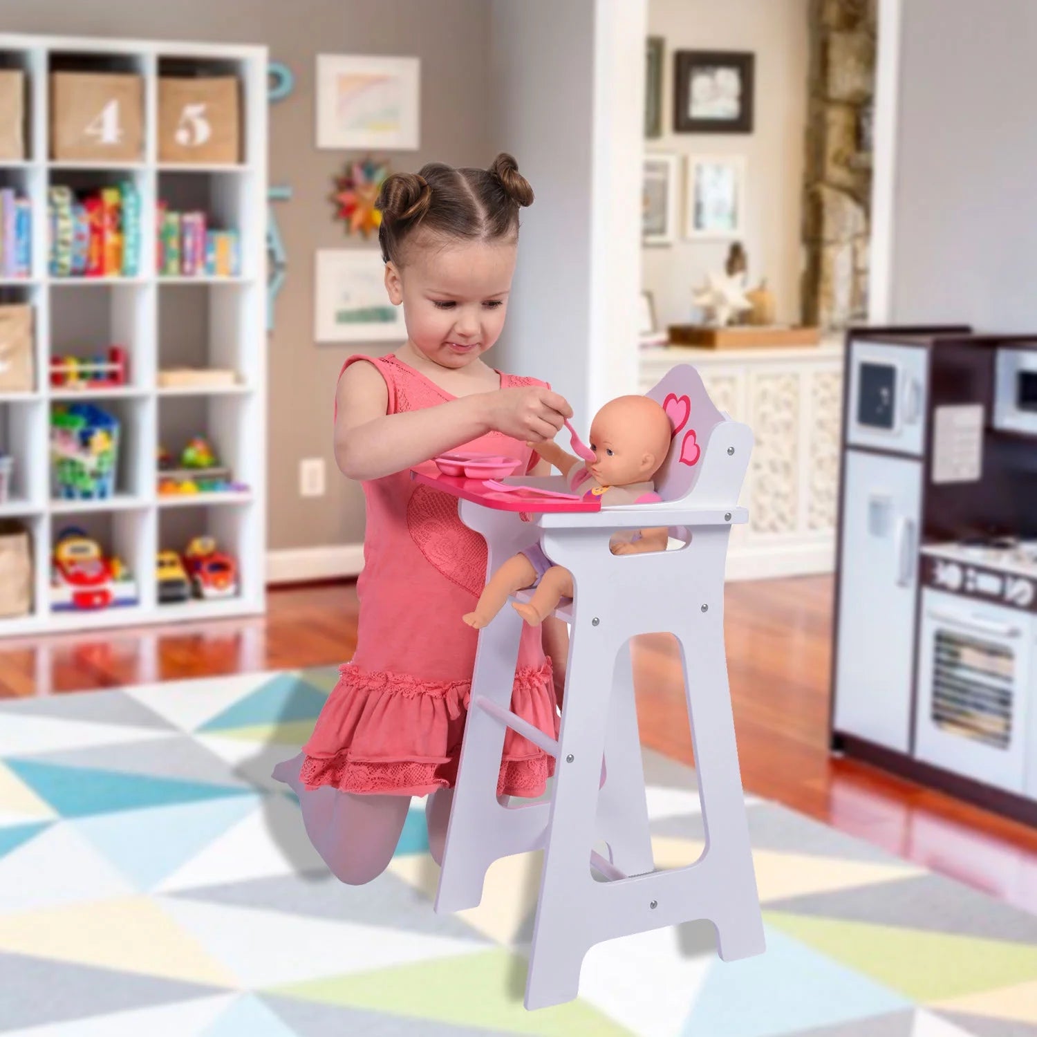 Wooden Doll High Chair with Doll Bib Fits 18" Dolls P1134