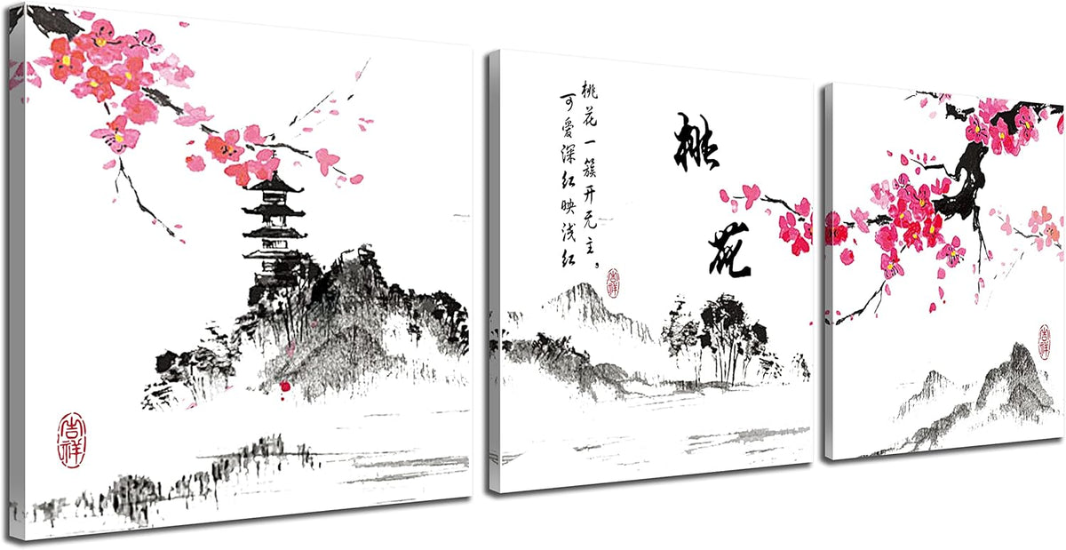 Red Plum Blossom Canvas Prints 3 Pcs Framed 16x16inches T271938
