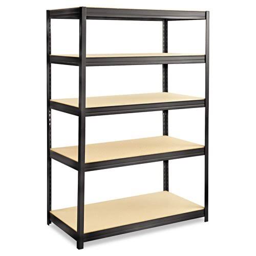 Boltless Steel and Particleboard Shelving with 5 Shelves, Black Q695614
