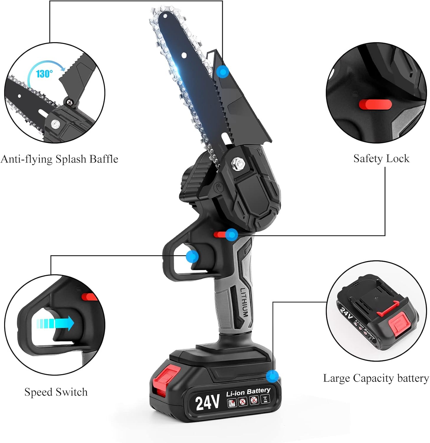 6-Inch Cordless Electric Chainsaw with 2 Batteries and Chains F185
