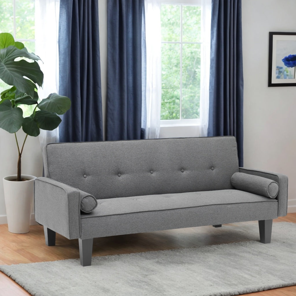 Dark Gray Cotton Linen Convertible Sofa Bed with Two Pillows D735