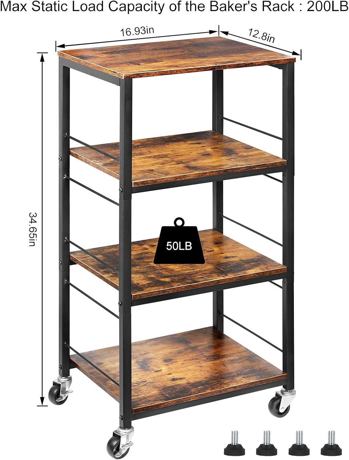 4-Tier Industrial Wood Serving Cart with Wheels Y545307