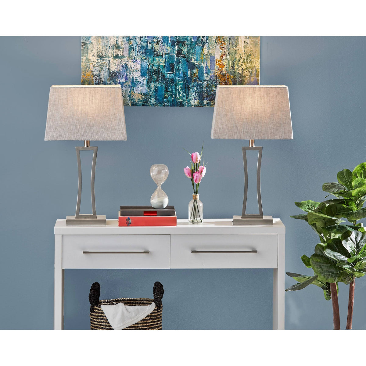 Brushed Steel Table Lamp, 2 Piece P542058