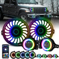 RGB 9" 3D LED Lens Halo Headlights & 4" Fog Lights Combo Kits B5741