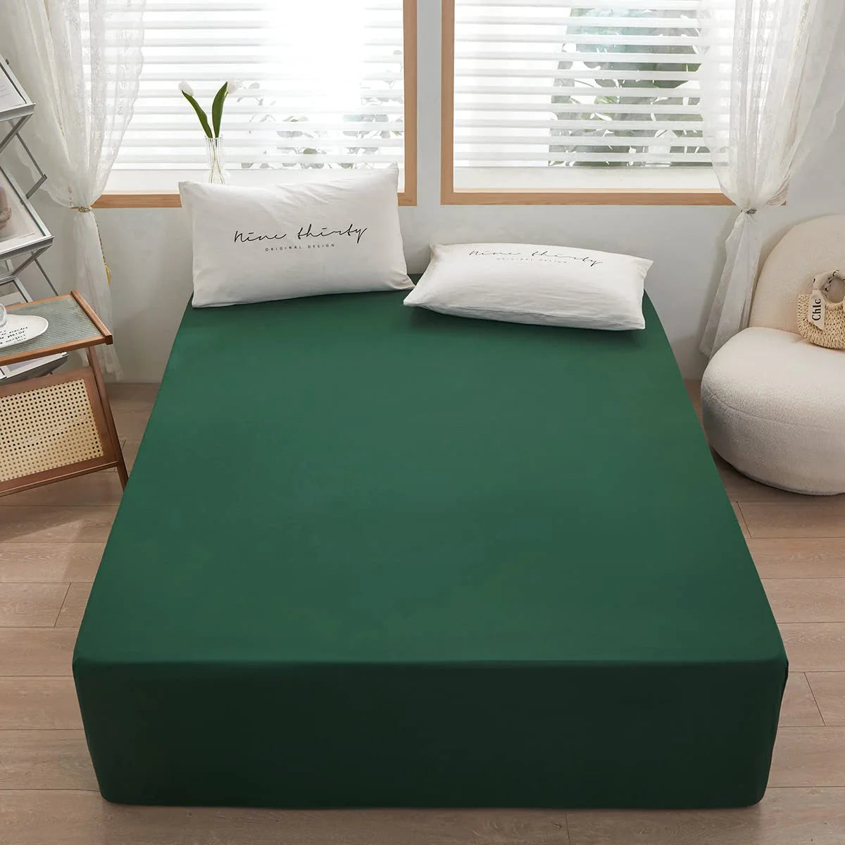 Dark Green Microfiber Queen Fitted Sheet, Deep Pocket 15 Inch E760249