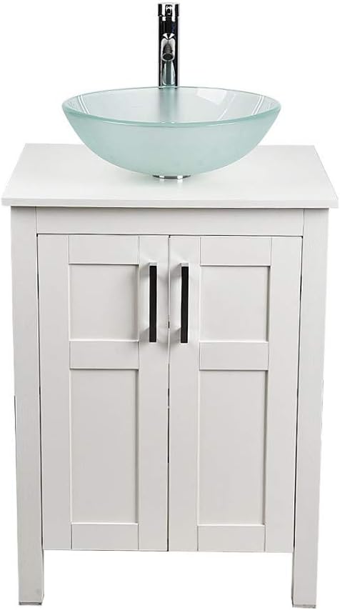 White 24 Inches Bathroom Vanity with 2 Doors Tempered Glass Sink Top Z790
