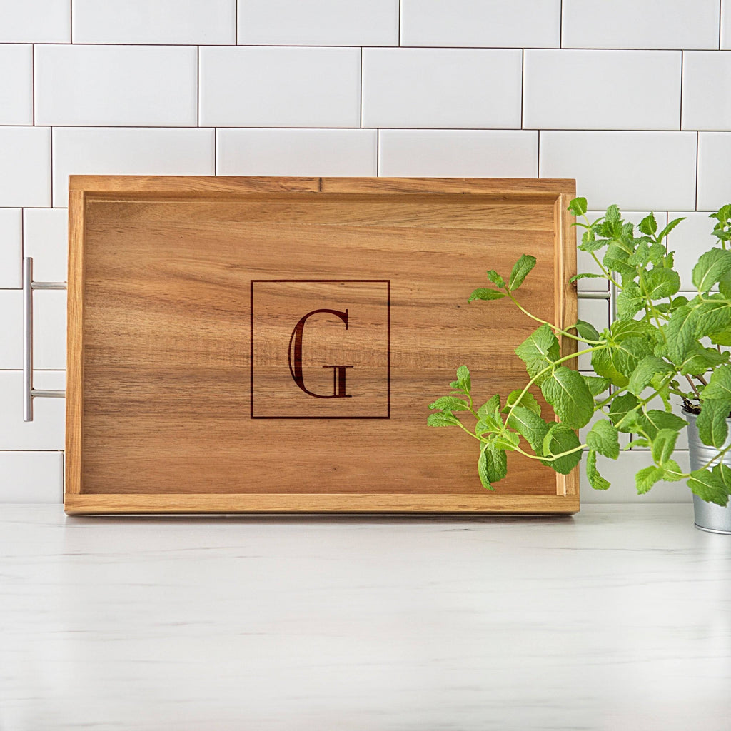 Acacia Tray with Metal Handles Y5050