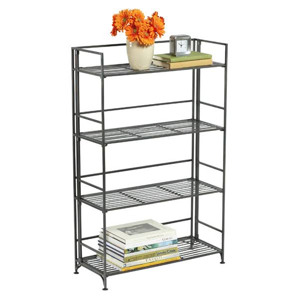4-Shelf Iron Folding Bookcase Pewter Z882914
