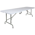 8-Foot Height Adjustable Bi-Fold Granite White Plastic Folding Table with Carrying Handle U2832