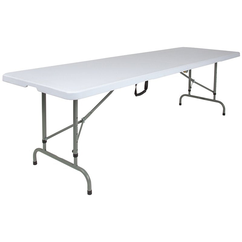 8-Foot Height Adjustable Bi-Fold Granite White Plastic Folding Table with Carrying Handle U2832