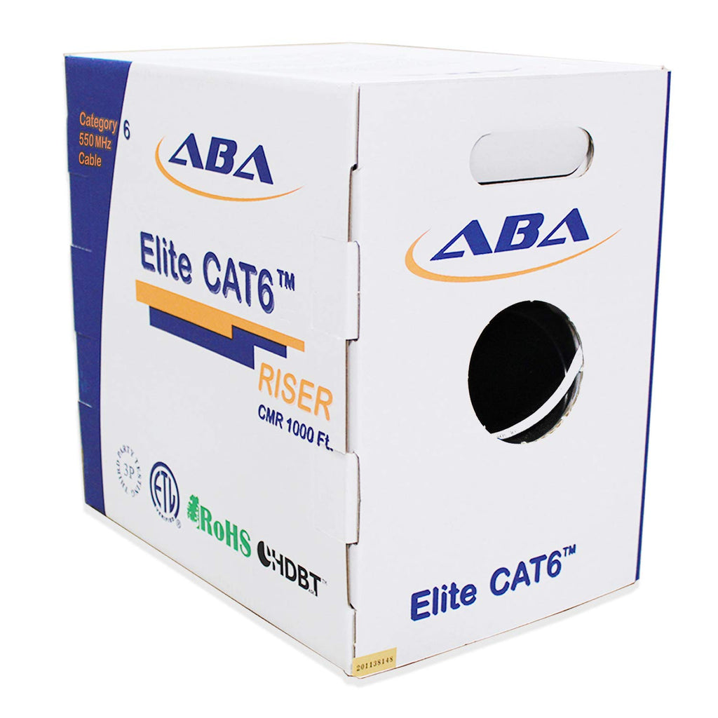 Cat6 Riser Ethernet Cable 1000ft White Unshielded Twisted Pair 23AWG Solid Bare Copper Bulk W47284