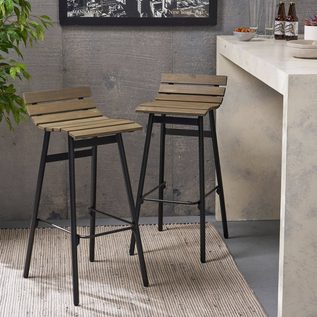 Set of 2 Wooden Barstool Dark Brown B34247