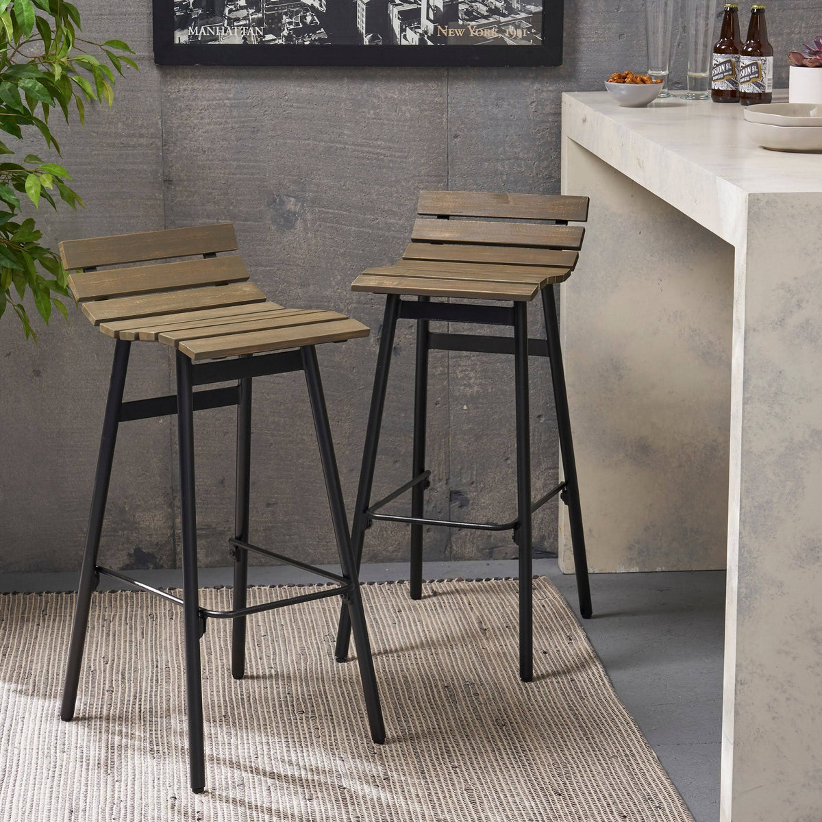 Set of 2 Wooden Barstool Dark Brown B34247