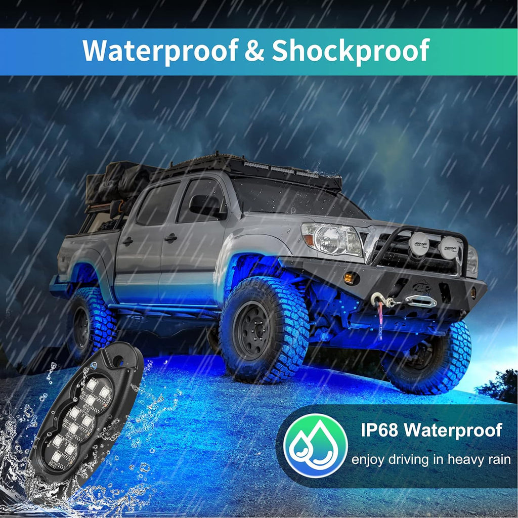 12 Pods LED Rock Lights Kit, APP/RF Control Multicolor Waterproof Exterior Rock Lights I193