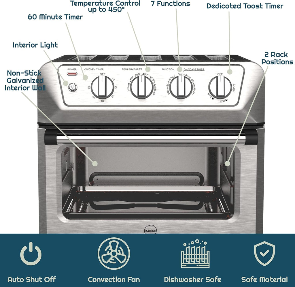 7-in-1 Toaster Oven Air Fryer Combo with Stainless Steel Accessories L139