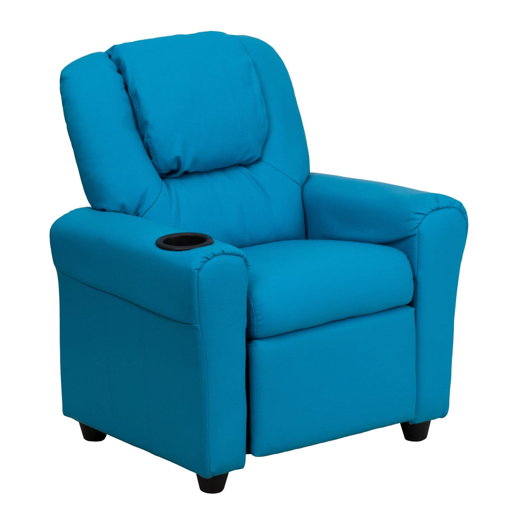 Turquoise Vinyl Kids Recliner with Cup Holder and Headrest K7732