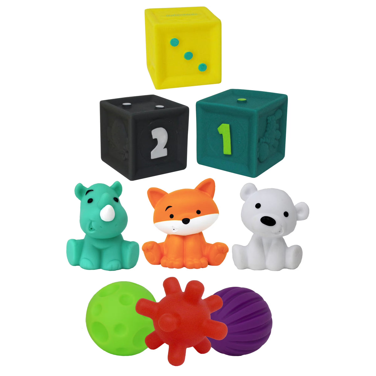 9-Piece Multicolor Textured Balls, Blocks and Characters Set W8865