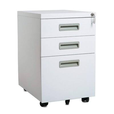 White 3-Drawer Mobile Metal File Cabinet F44825