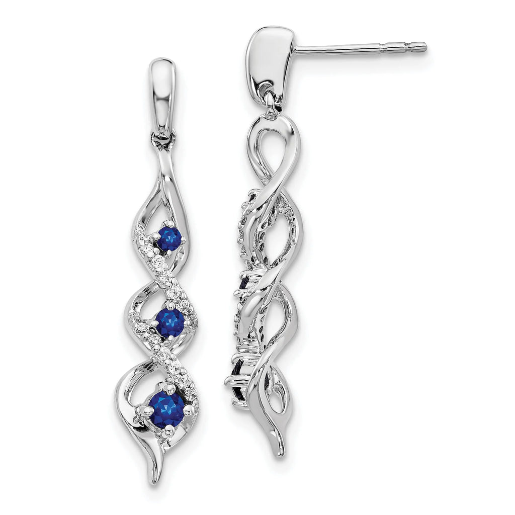 10K White Gold Diamond and Blue Sapphire Post Dangle Earrings S20528