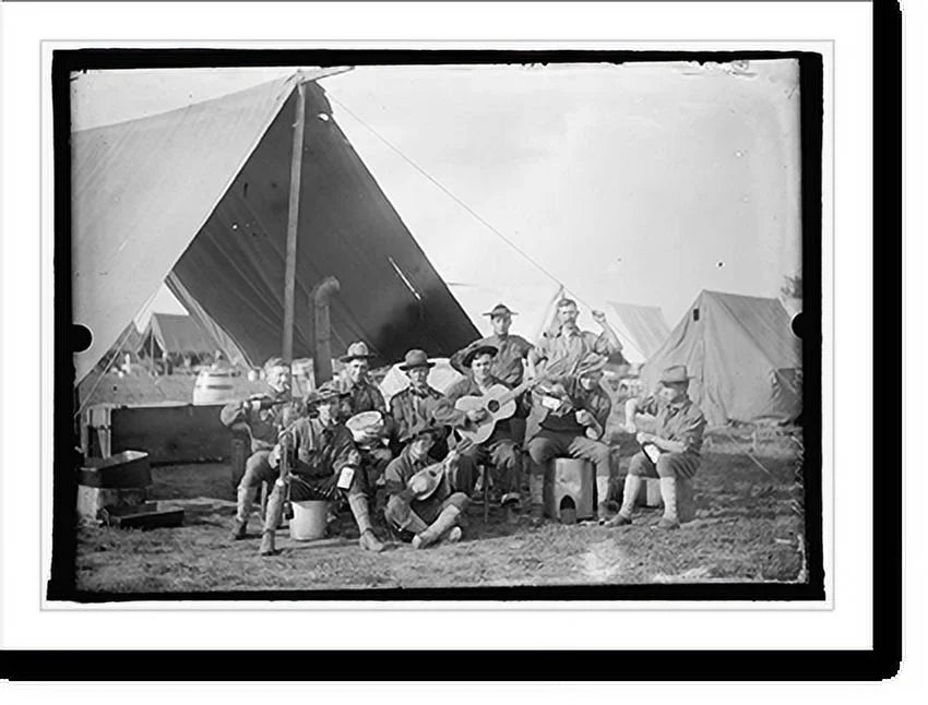 Historic Framed Print, U.S. Army group of soldiers in front of tent, 17-7/8" x 21-7/8" Y71455