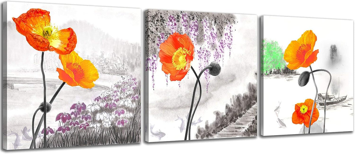 Red Plum Blossom Canvas Prints 3 Pcs Framed 16x16inches T271938