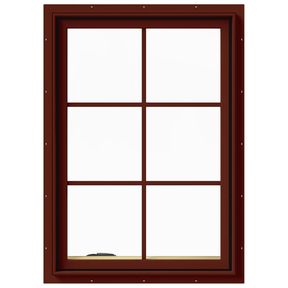 28 in. x 40 in. Red Painted Clad Wood Left-Handed Casement Window with Colonial Grids K166