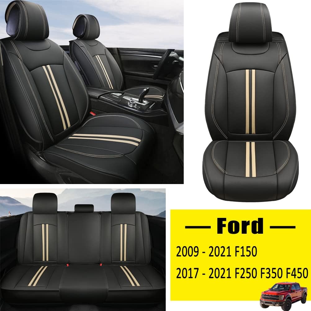 Black+Red Faux Leather Front Seat Covers S71307