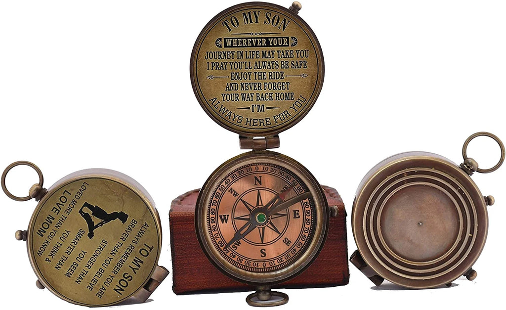Antique Brass Compass with Case A697
