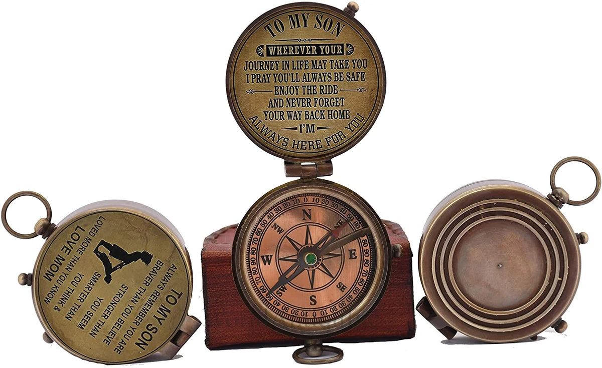 Antique Brass Compass with Case A697