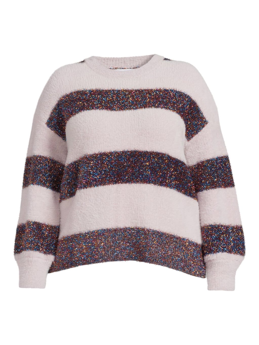 Metallic Stripe Pullover Sweater with Long Sleeves B859452