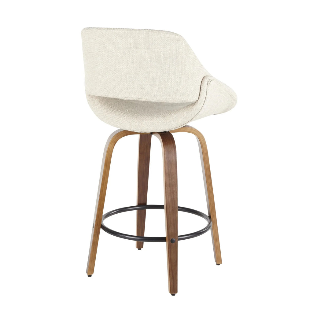 Mid-Century Modern Counter Stool in Walnut and Cream Fabric, Set of 2 R979041